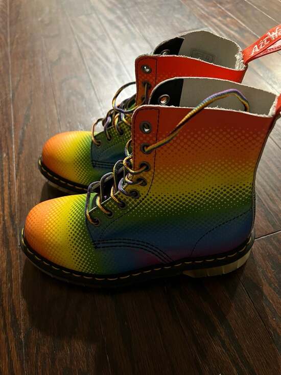 Dr. Martens Shoes - Dr. Martens Pascal Pride Multi-Color Rainbow Halftone Combat Boots Size US 6